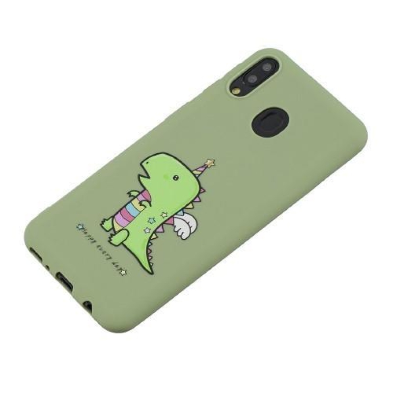 Patterns matný gelový obal na mobil Samsung Galaxy M20 - zelený / dinosaurus