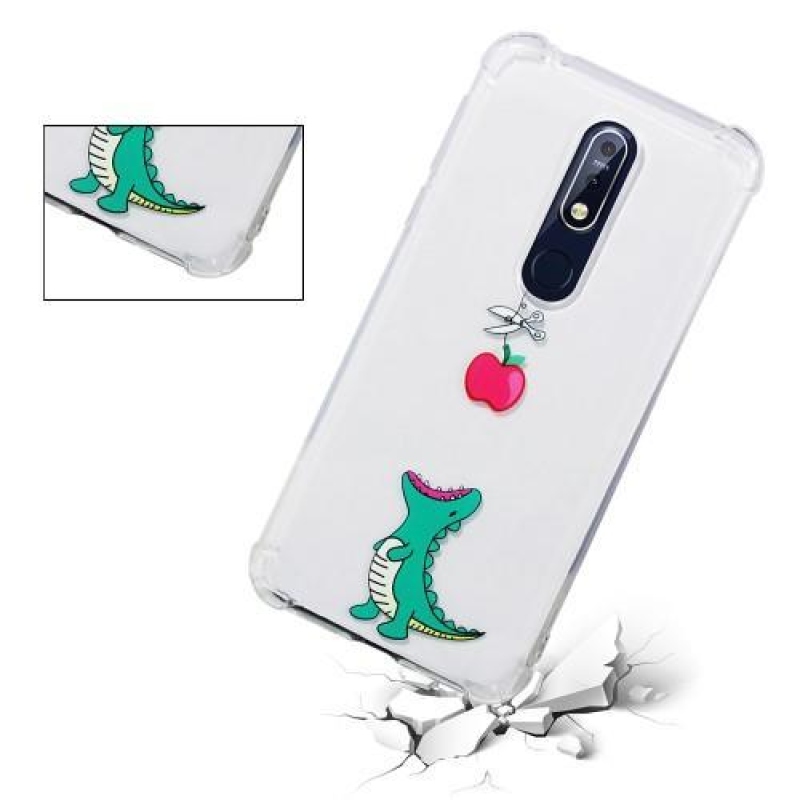 Patty gelový obal se zesílenými rohy na mobil Nokia 7.1 - dinosaur a jablko