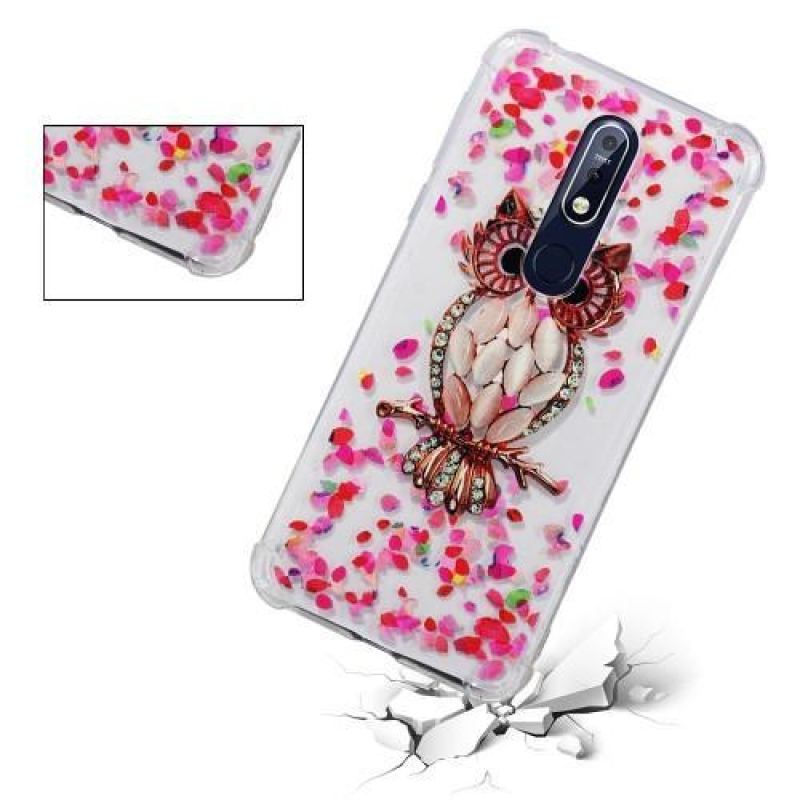 Patty gelový obal se zesílenými rohy na mobil Nokia 7.1 - květy a sova