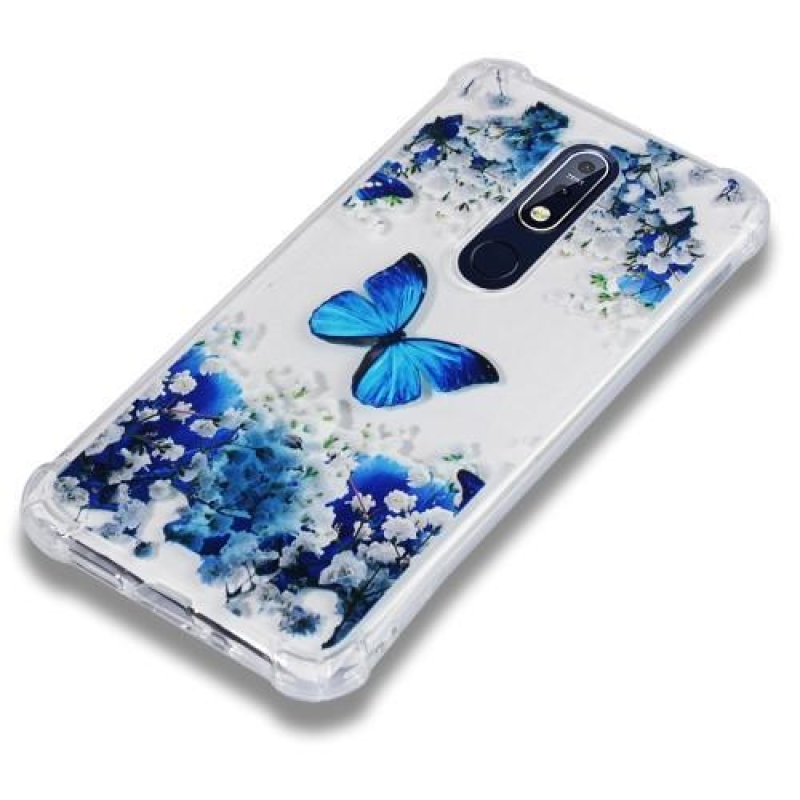 Patty gelový obal se zesílenými rohy na mobil Nokia 7.1 - modrý motýl a květina
