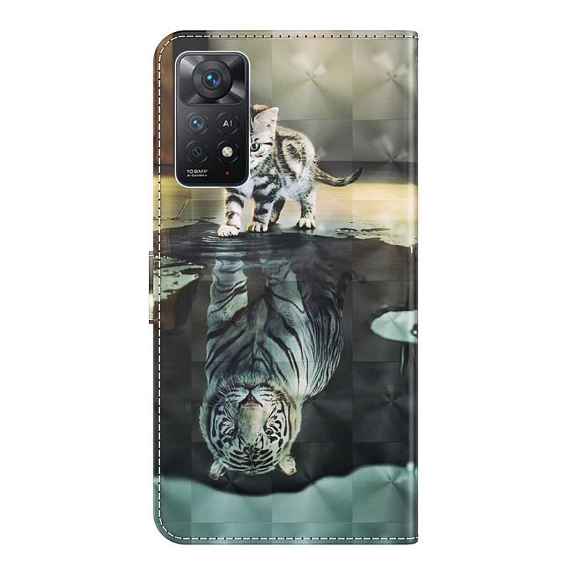 Print peněženkové pouzdro na mobil Xiaomi Redmi Note 11 4G/Note 11S 4G - kočka a odraz tygra