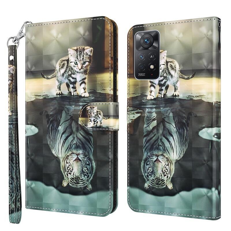 Print peněženkové pouzdro na mobil Xiaomi Redmi Note 11 4G/Note 11S 4G - kočka a odraz tygra