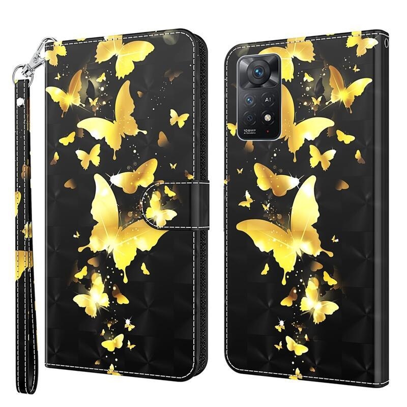 Print peněženkové pouzdro na mobil Xiaomi Redmi Note 11 4G/Note 11S 4G - zlatí motýli