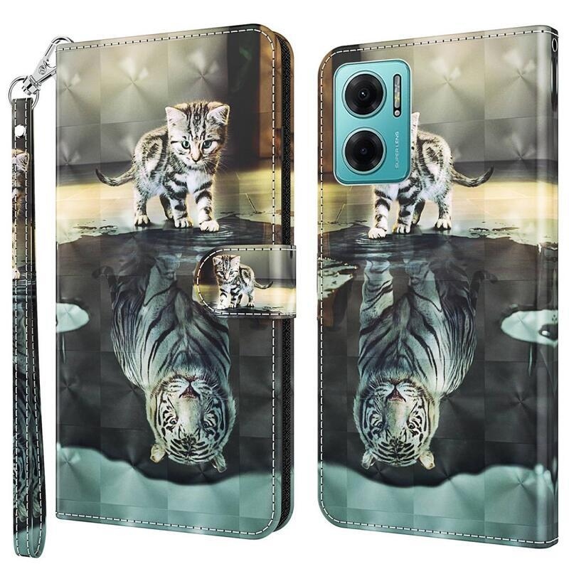 Print peněženkové pouzdro pro mobil Xiaomi Poco M4 5G - kočka a odraz tygra