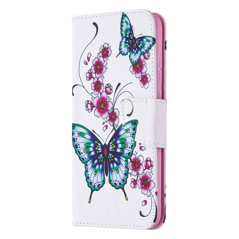 Patty PU kožené peněženkové pouzdro na mobil Honor 9X Lite - motýl a květ