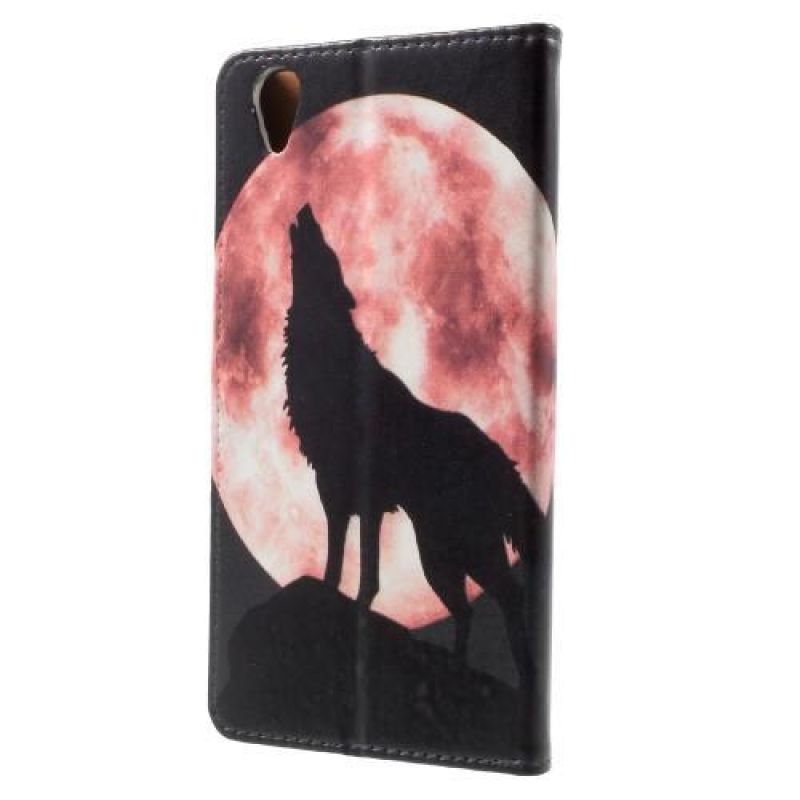 Patty PU kožené peněženkové pouzdro na mobil Sony Xperia XA1 Plus - vlk vyjící na měsíc