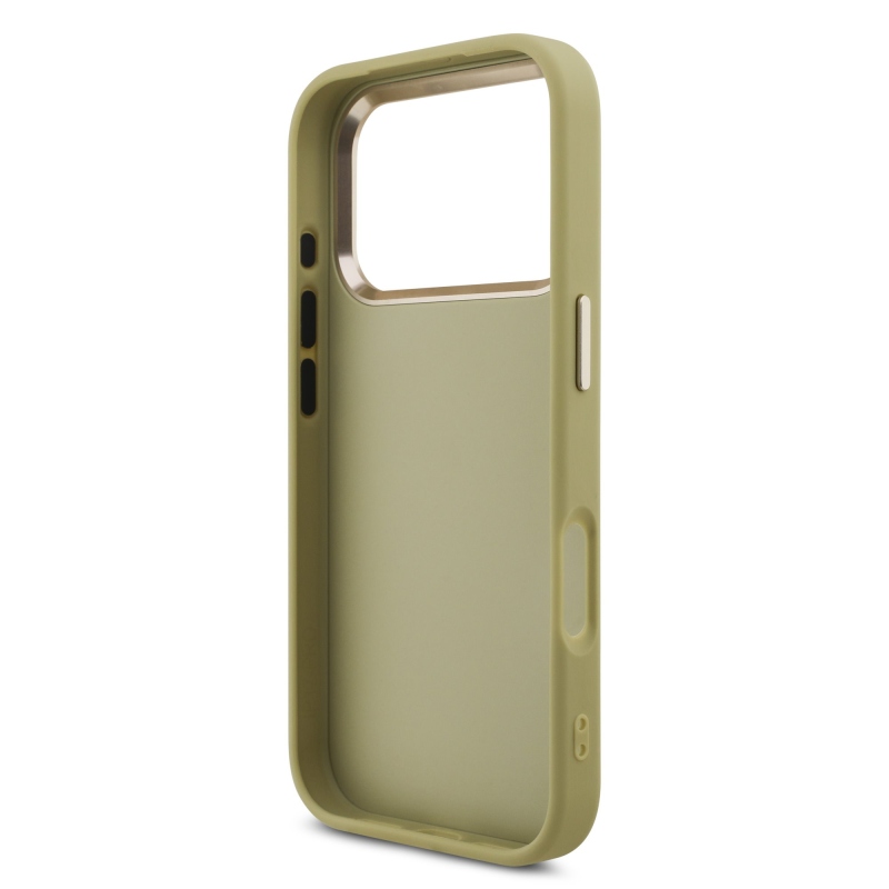 Guess PU Fixed Glitter 4G Metal Frame Zadní Kryt pro iPhone 17 Pro Gold