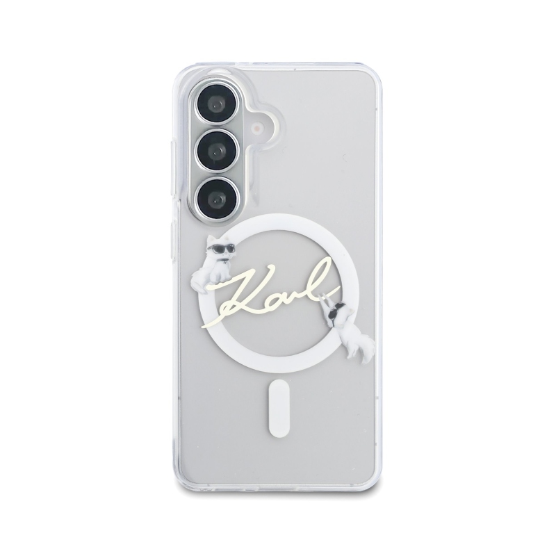 Karl Lagerfeld IML Choupette Karl Script Logo Magnetic Zadní Kryt pro Samsung Galaxy S26 Transparent