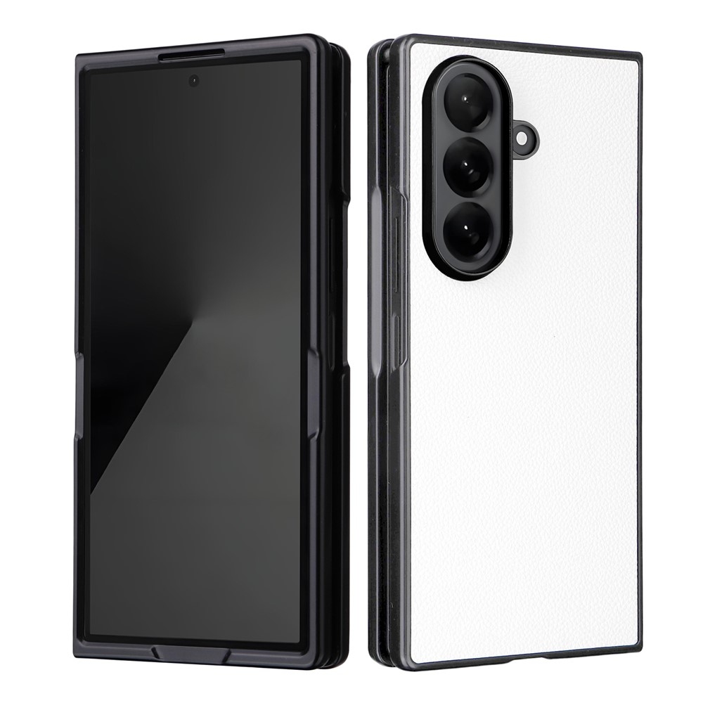 Leather plastový obal potažený umělou kůží na Samsung Galaxy Z Fold7 5G - bílý