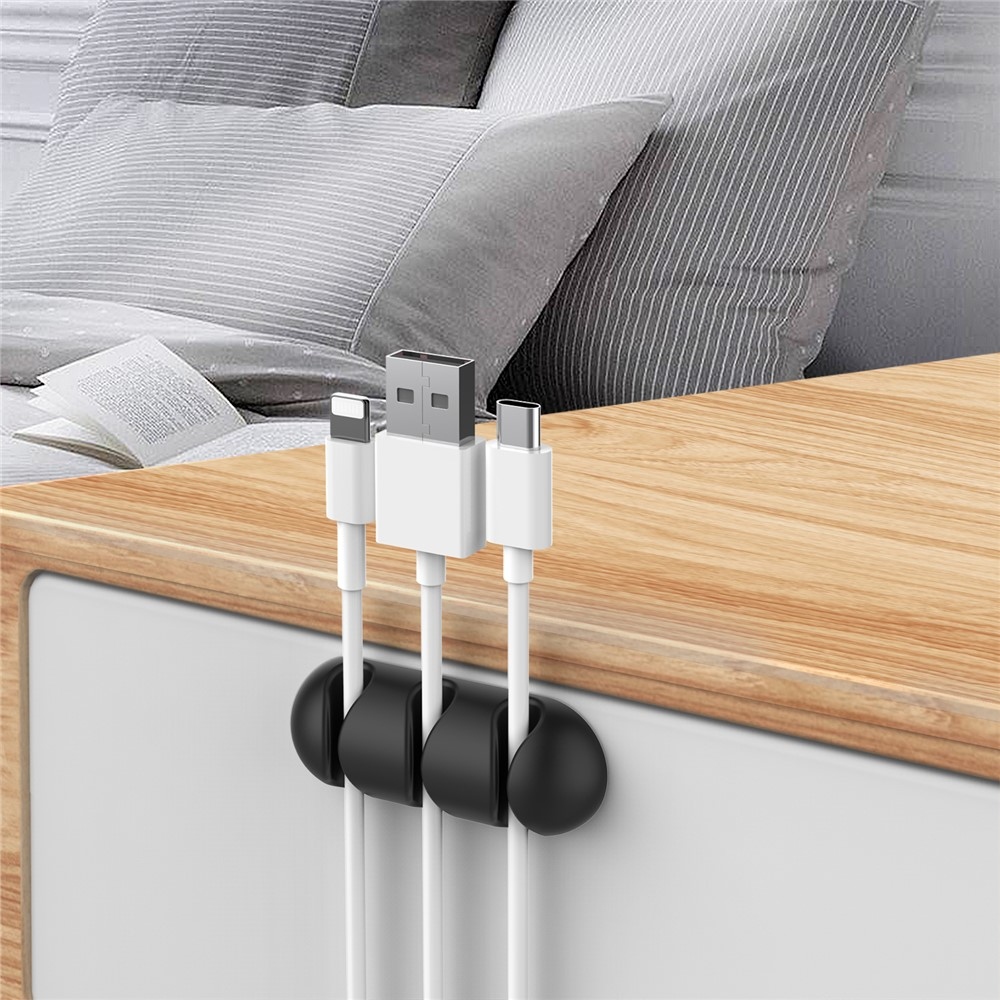 Silikonový držák kabelů se 3 drážkami a samolepicím uchycením - černý