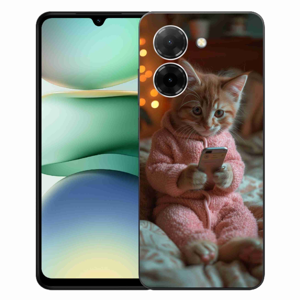 Gelový kryt mmCase na Xiaomi Redmi A5 (171.7x77.8x8.3mm) - kotě s mobilem