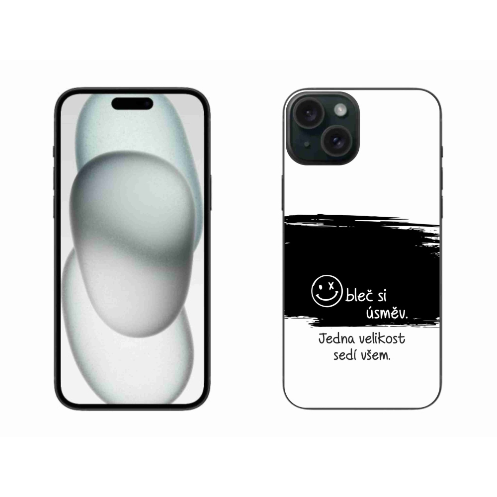 Gelový kryt mmCase na iPhone 15 Plus - vtipný text 8 černobílé pozadí