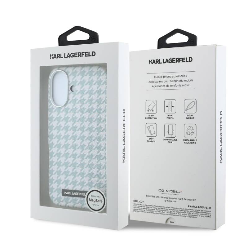 Karl Lagerfeld PU Houndstooth Resin Plate MagSafe Zadní Kryt pro iPhone 17 Blue