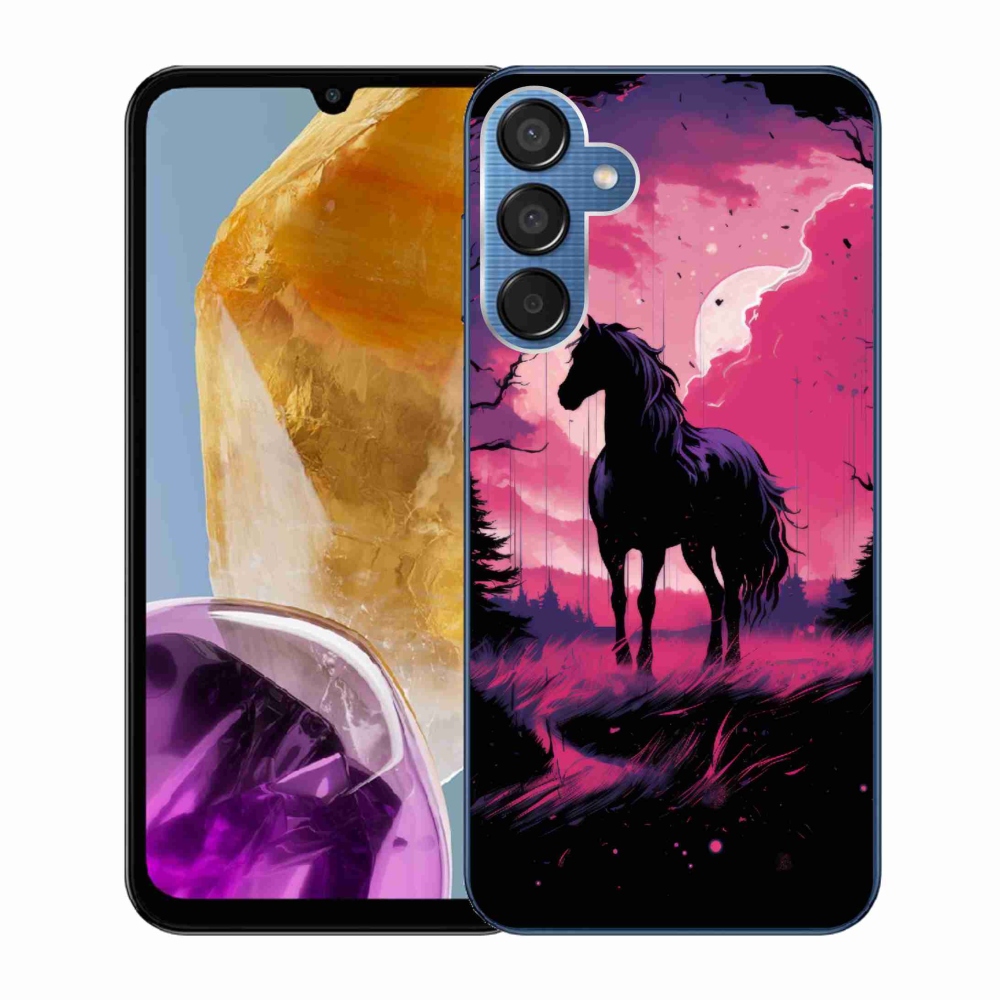 Gelový kryt mmCase na Samsung Galaxy M15 5G - černý kreslený kůň 1