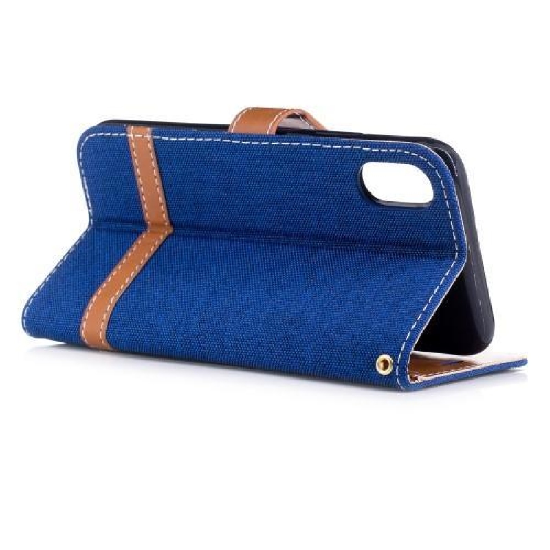 Peněženkové textilní/PU kožené pouzdro na iPhone X - modré