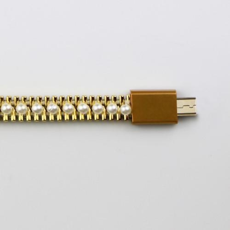 Perlový náramek micro USB pro nabíjení a synchronizaci - zlatý