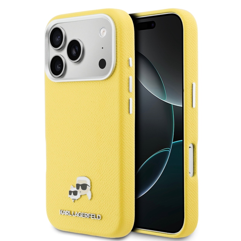 Karl Lagerfeld PU Karl and Choupette Heads Pins MagSafe Zadní Kryt pro iPhone 17 Pro Max Yellow