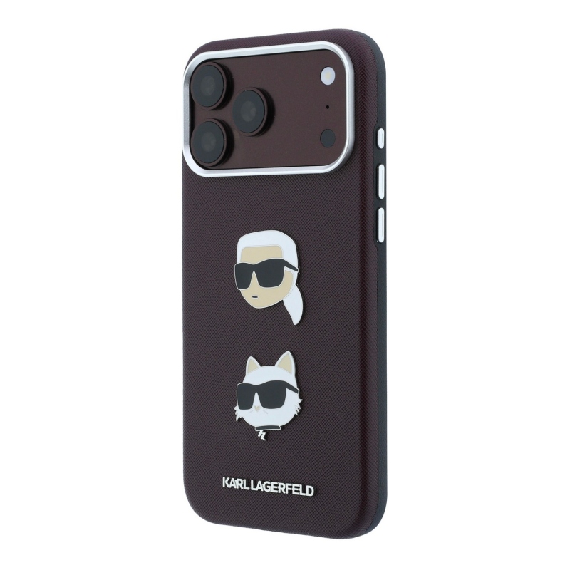 Karl Lagerfeld PU Semi Wrap Saffiano K&CH Heads Zadní Kryt pro iPhone 18 Pro Burgundy