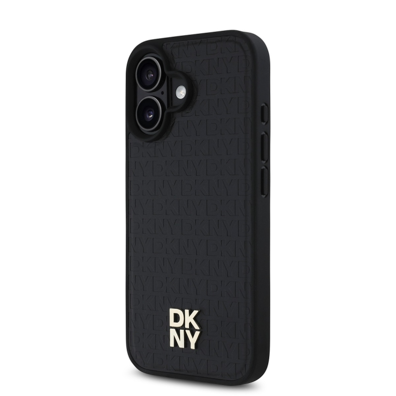 DKNY PU Leather Repeat Pattern Stack Logo MagSafe Zadní Kryt pro iPhone 16 Plus Black