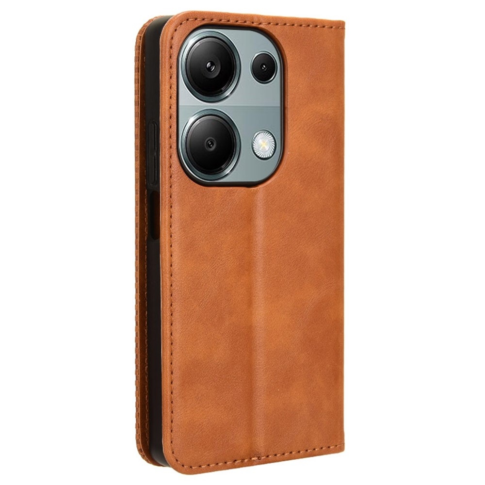 Vintage knížkové pouzdro na Xiaomi Redmi Note 14S/Note 13 Pro 4G/Poco M6 Pro - hnědé