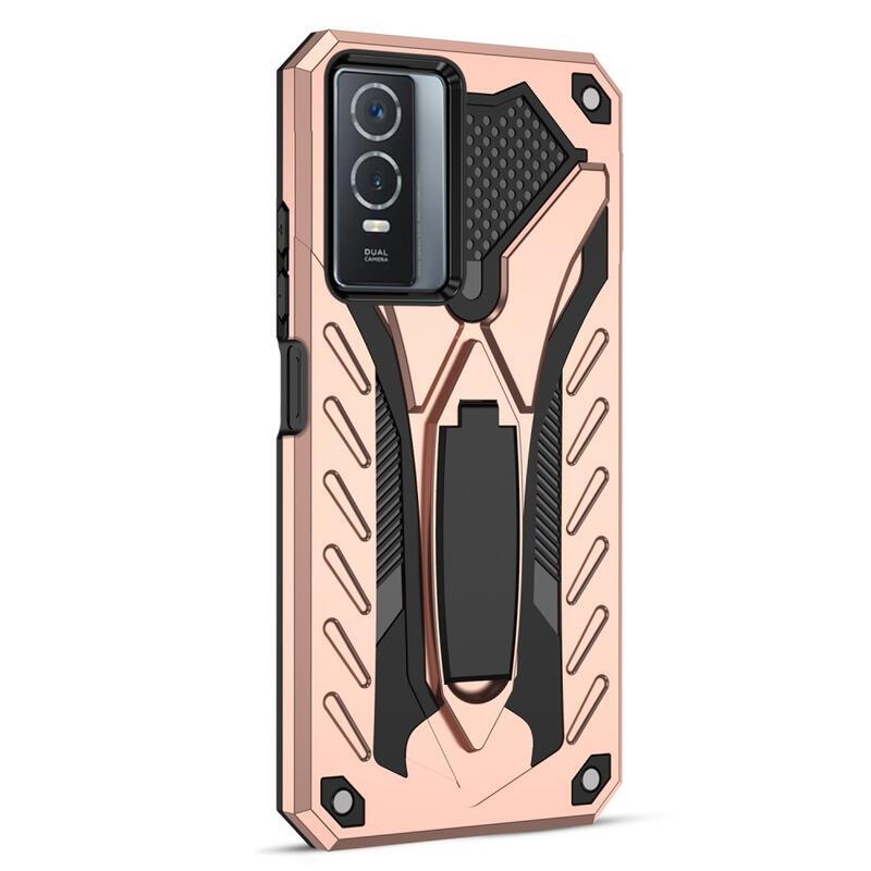 Phantom hybridní odolný kryt s výklopným stojánkem na mobil Vivo Y76 5G/Y76s - růžovozlatý