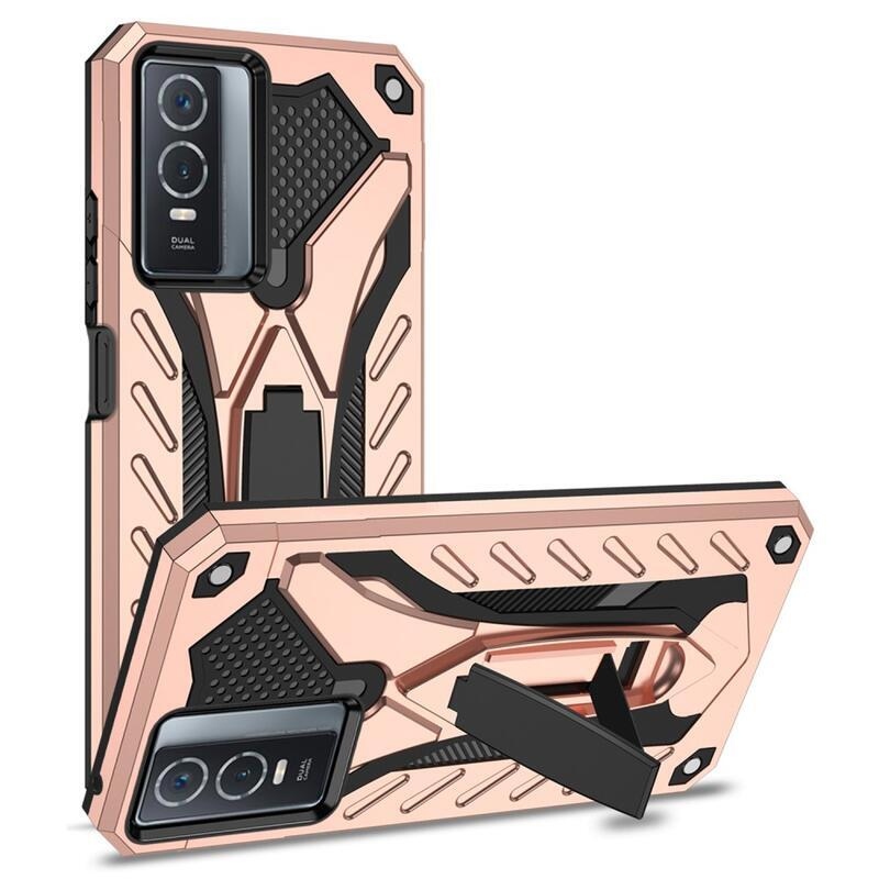 Phantom hybridní odolný kryt s výklopným stojánkem na mobil Vivo Y76 5G/Y76s - růžovozlatý