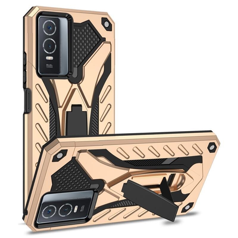 Phantom hybridní odolný kryt s výklopným stojánkem na mobil Vivo Y76 5G/Y76s - zlatý