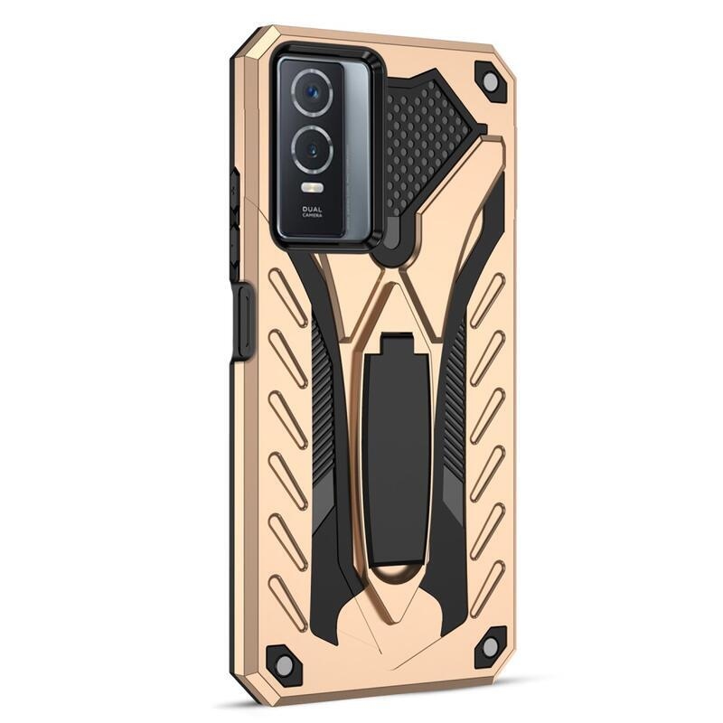 Phantom hybridní odolný kryt s výklopným stojánkem na mobil Vivo Y76 5G/Y76s - zlatý