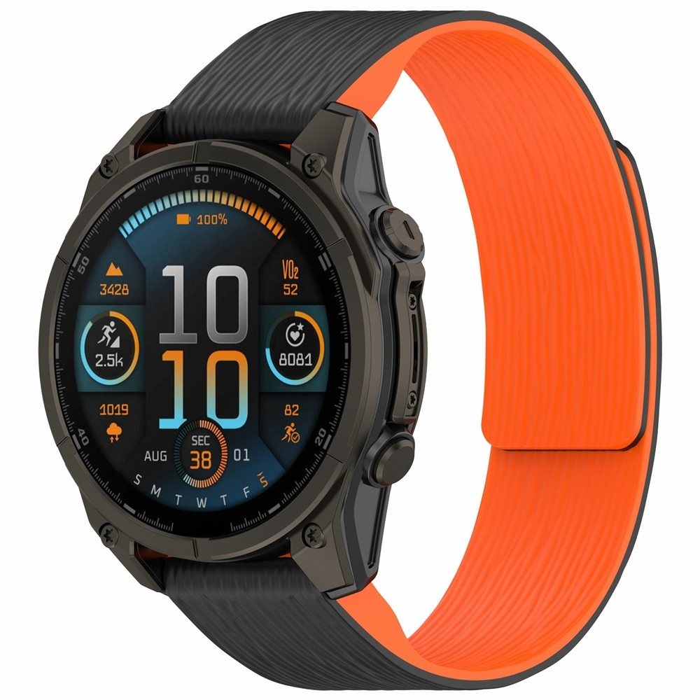 Pins silikonový řemínek na Garmin Fenix 8 Pro 47mm/Fenix 8 47mm - černý/oranžový
