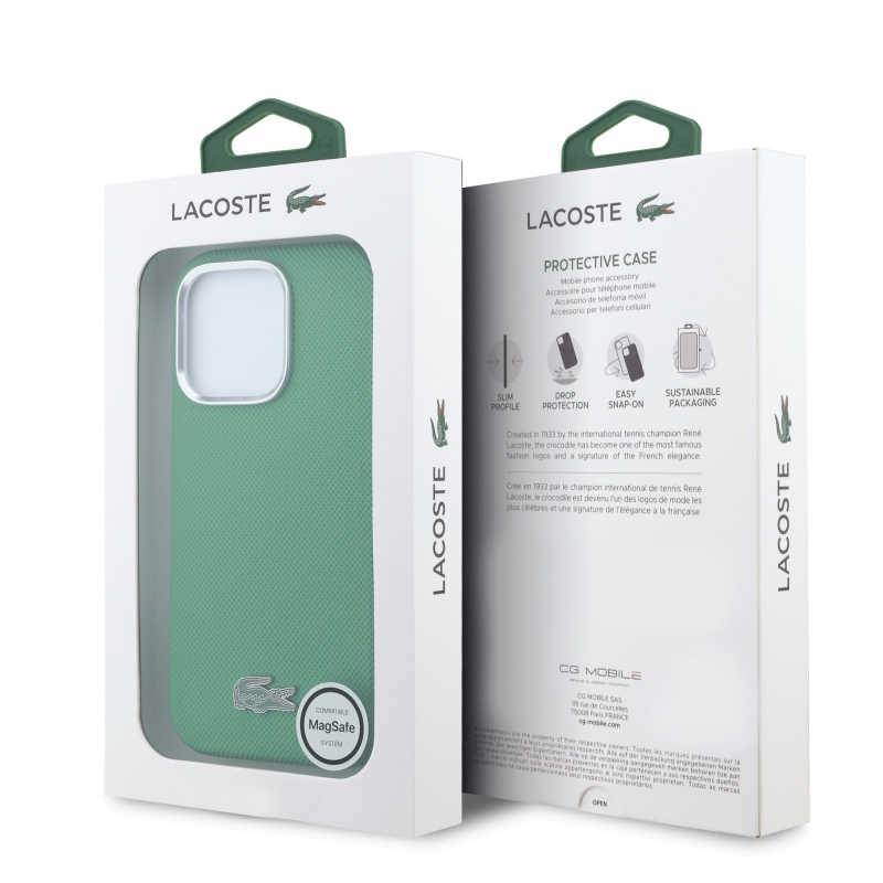 Lacoste PVC Iconic Petit Pique Metal Logo MagSafe Zadní Kryt pro iPhone 16 Pro Max Estragon Green