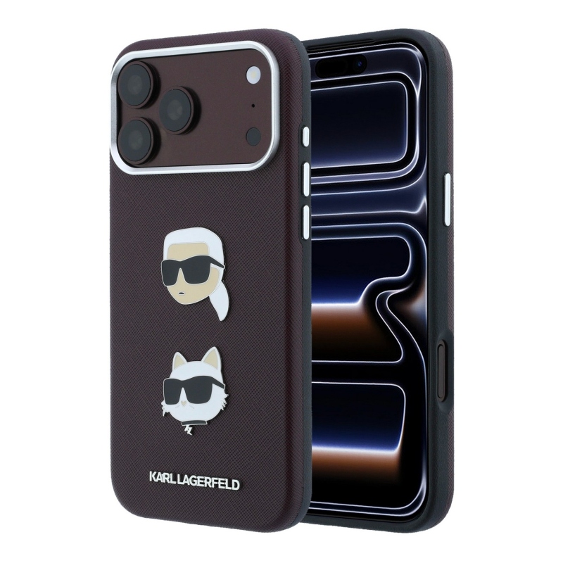 Karl Lagerfeld PU Semi Wrap Saffiano K&CH Heads Zadní Kryt pro iPhone 18 Pro Burgundy