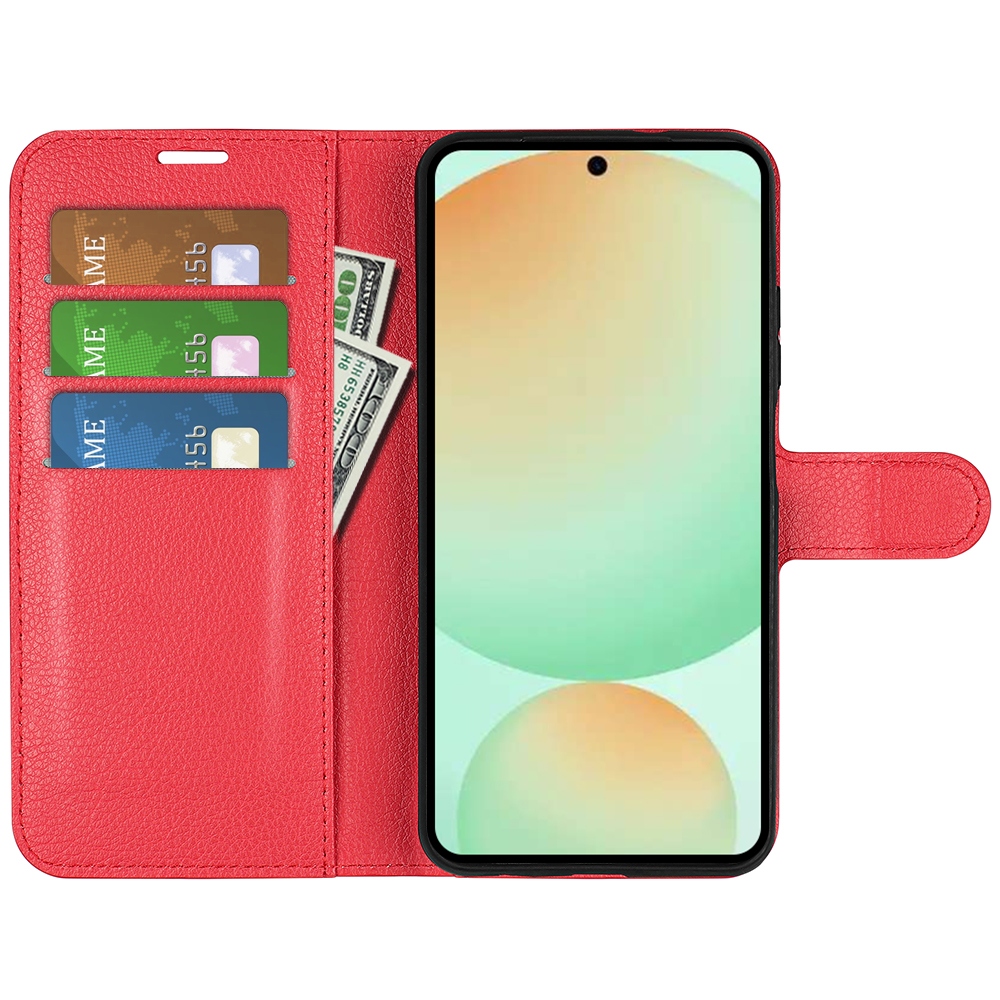 Litchi knížkové pouzdro na Samsung Galaxy S25 FE - červené