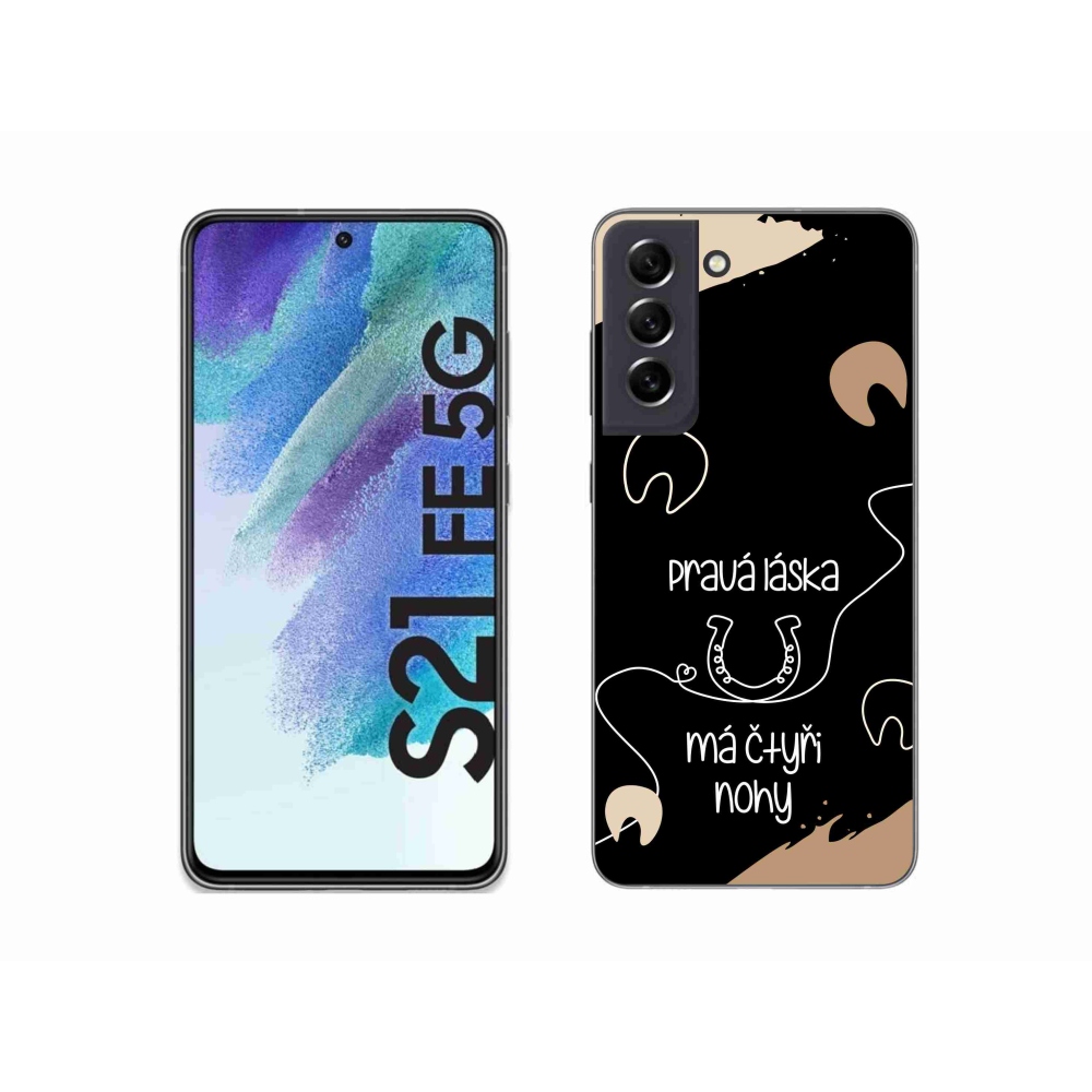 Gelový kryt mmCase na Samsung Galaxy S21 FE 5G - koňský motiv černé pozadí