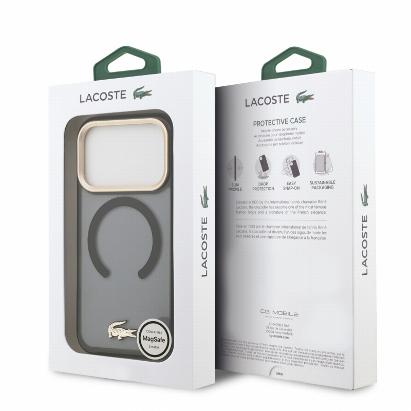 Lacoste IML Shockproof Petit Pique Gold Logo MagSafe Zadní Kryt pro iPhone 18 Pro Black