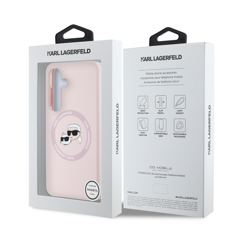 Karl Lagerfeld Liquid Silicone K&CH Heads MagSafe Zadní Kryt pro Samsung Galaxy S25+ Pink