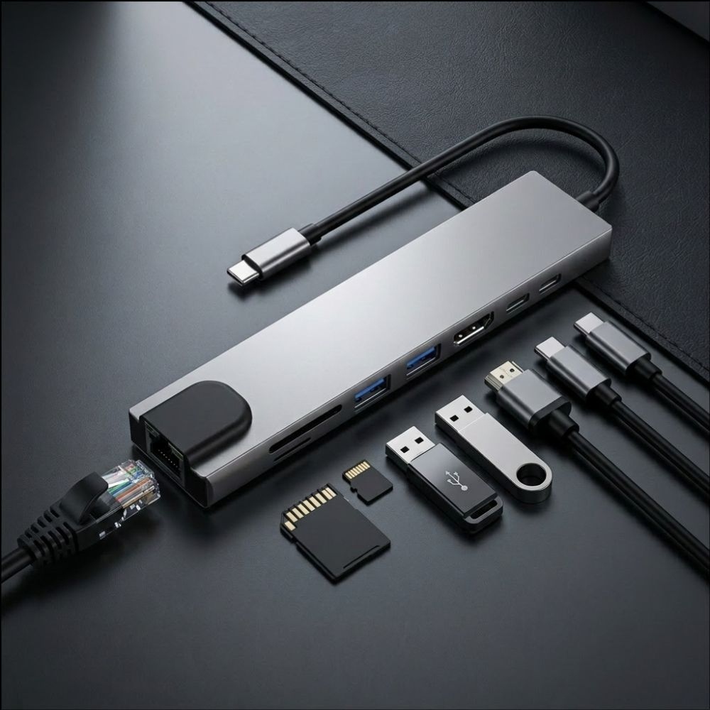 Tech-Protect HB09 USB-C adaptér 8v1 s HDMI, USB, RJ45 a čtečkou karet