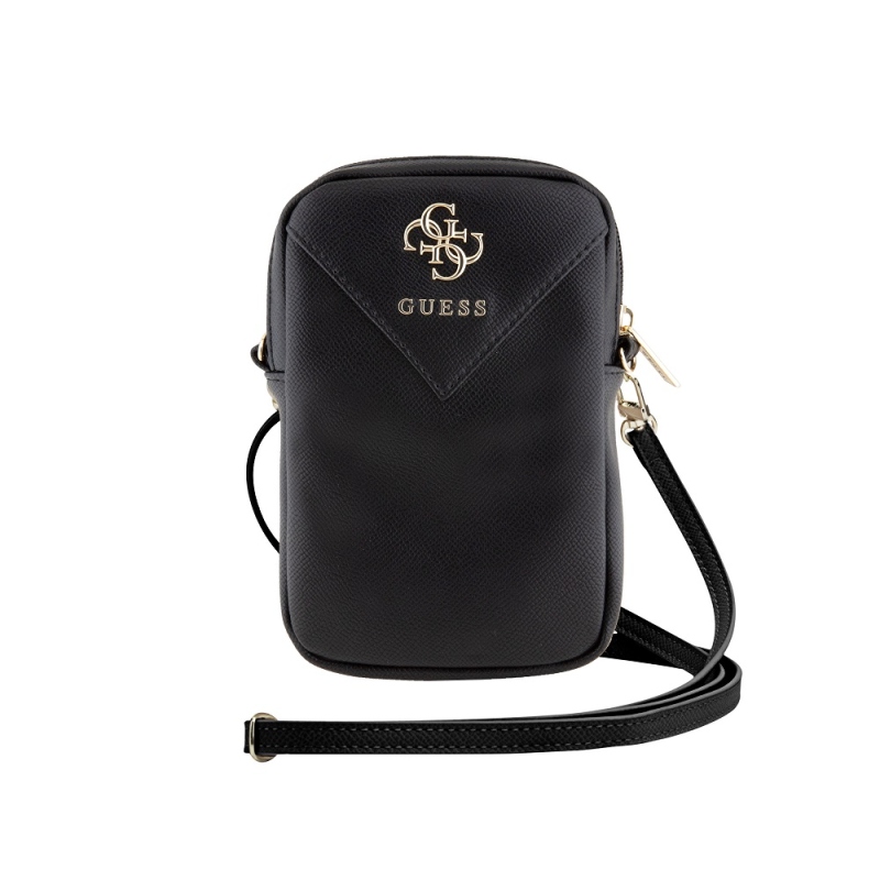 Guess PU Grained 4G Metal Logo Taška na Telefon se Zipem Black