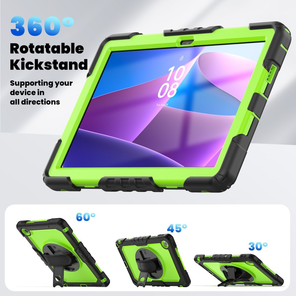Strap odolný kryt s držákem na ruku a ramenním popruhem na Lenovo Tab 10.1 (2025) - černý/zelený