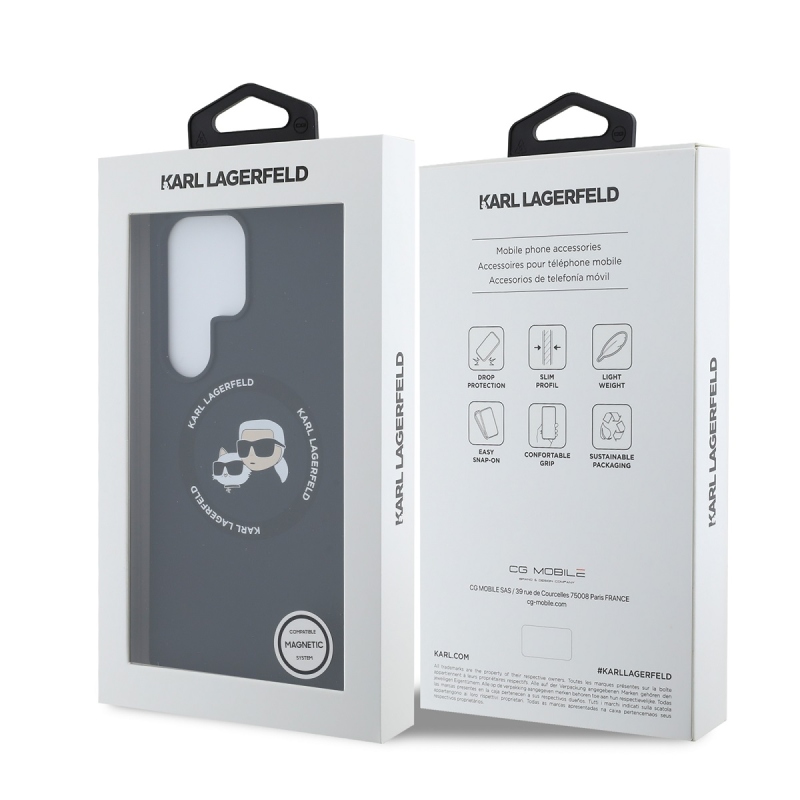 Karl Lagerfeld Liquid Silicone K&CH Heads MagSafe Zadní Kryt pro Samsung Galaxy S25 Ultra Black
