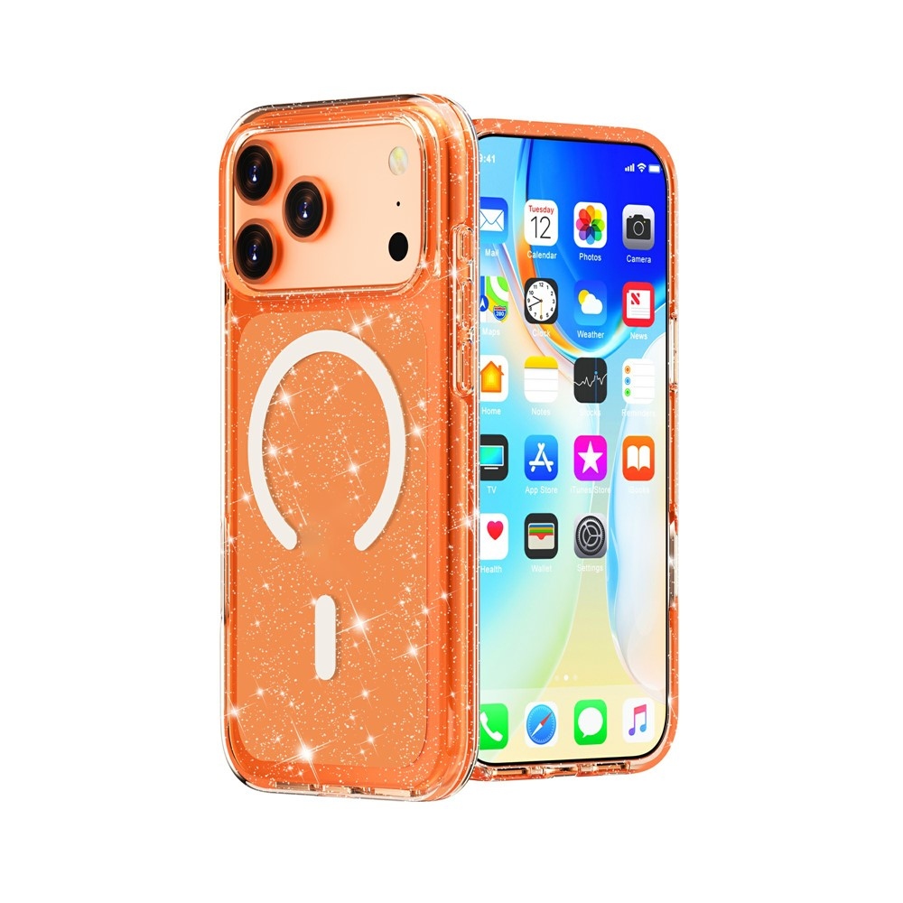 Powder gelový obal s pevnými zády a MagSafe na mobil iPhone 18 Pro Max/17 Pro Max - oranžový