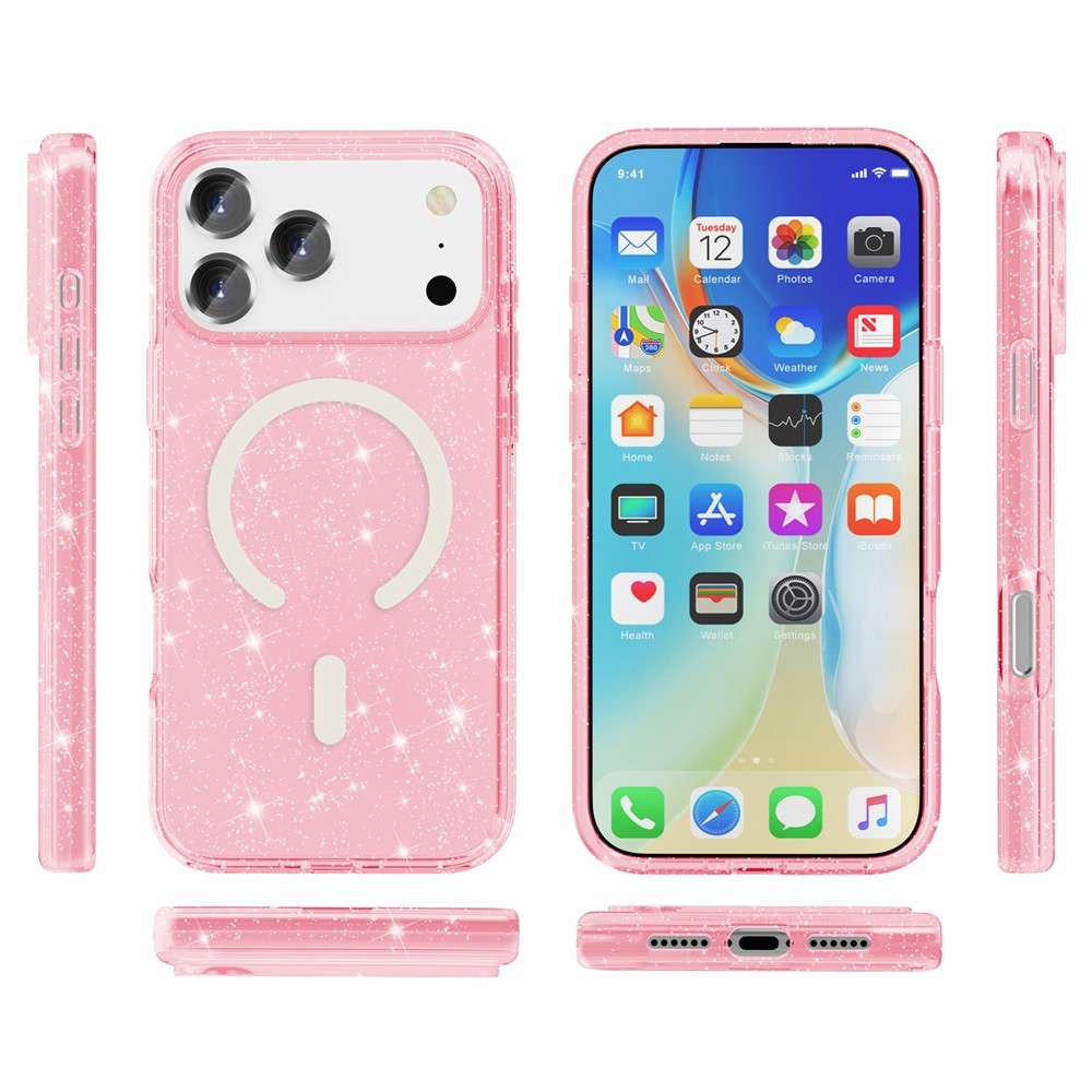 Powder gelový obal s pevnými zády a MagSafe na mobil iPhone 18 Pro Max/17 Pro Max - růžový