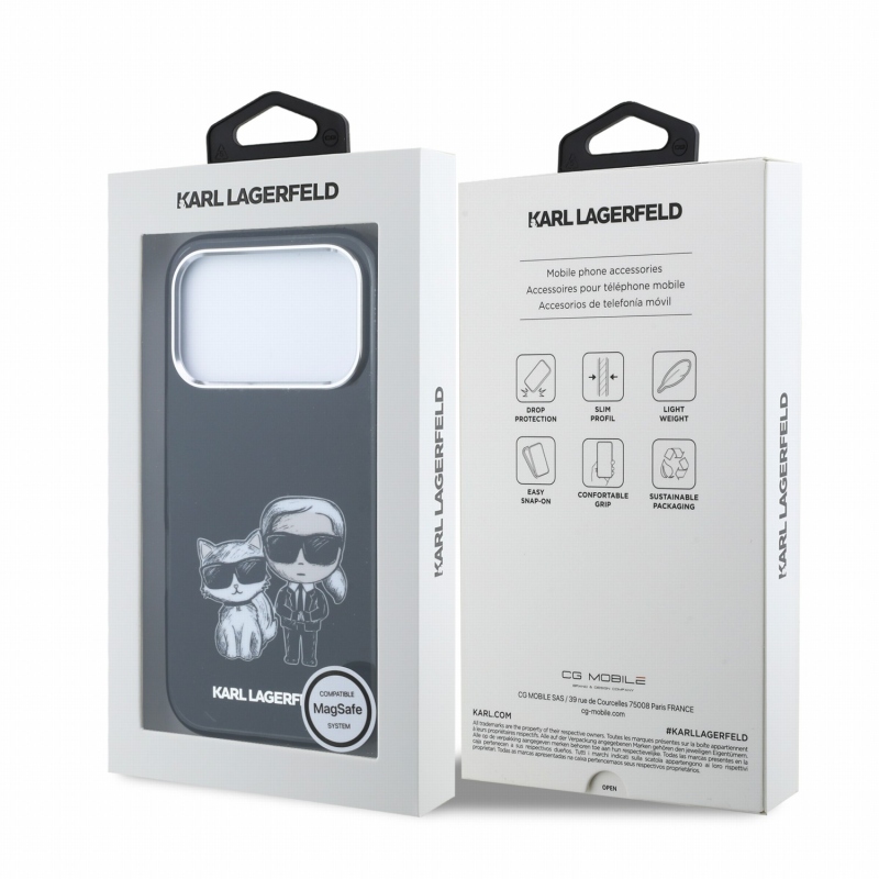 Karl Lagerfeld PU Semi Wrap Smooth Sketch Bodies Magsafe Zadní Kryt pro iPhone 18 Pro Black