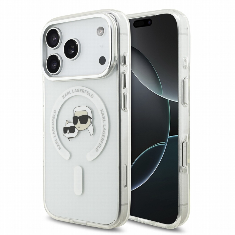 Karl Lagerfeld IML K&CH Heads Metal Frame MagSafe Zadní Kryt pro iPhone 18 Pro White