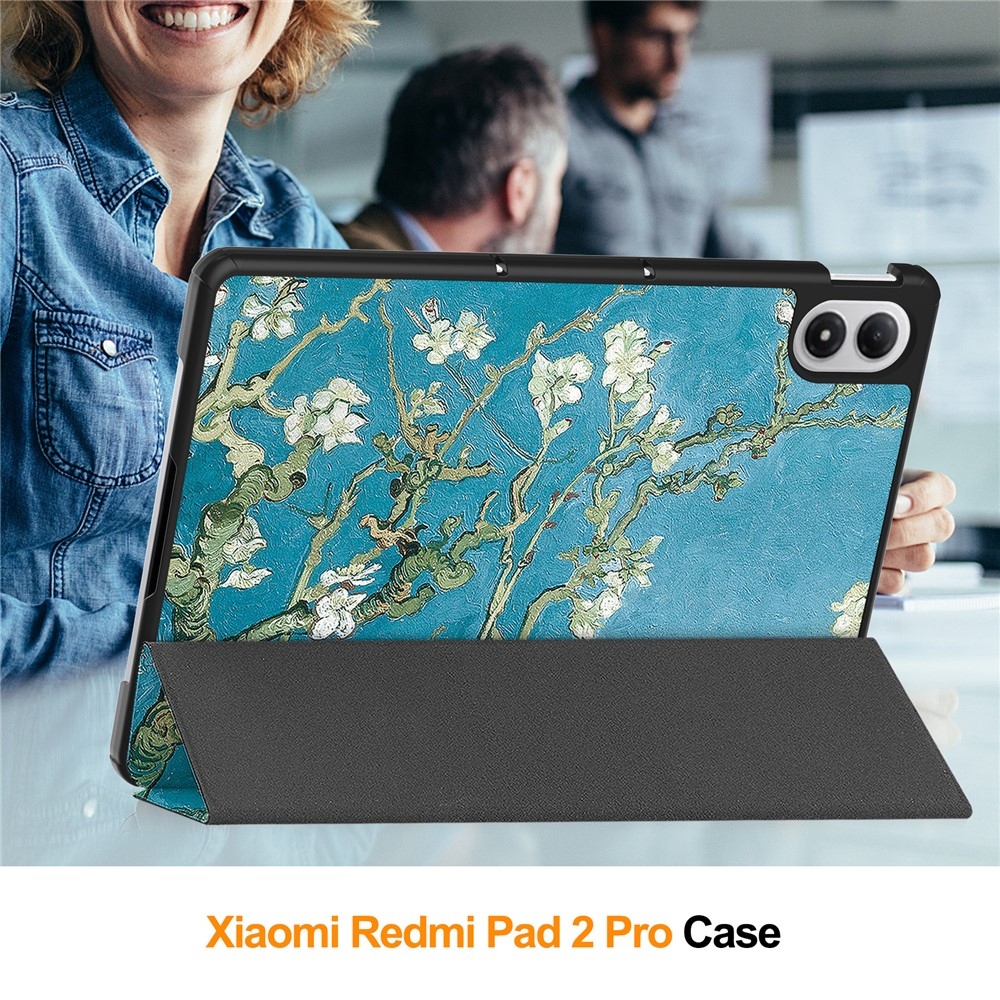 Print chytré zavírací pouzdro na Xiaomi Redmi Pad 2 Pro - bílé květy
