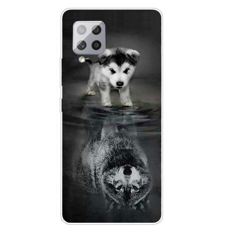 Print gelový obal na mobil Samsung Galaxy A42 5G - pes a odraz vlka