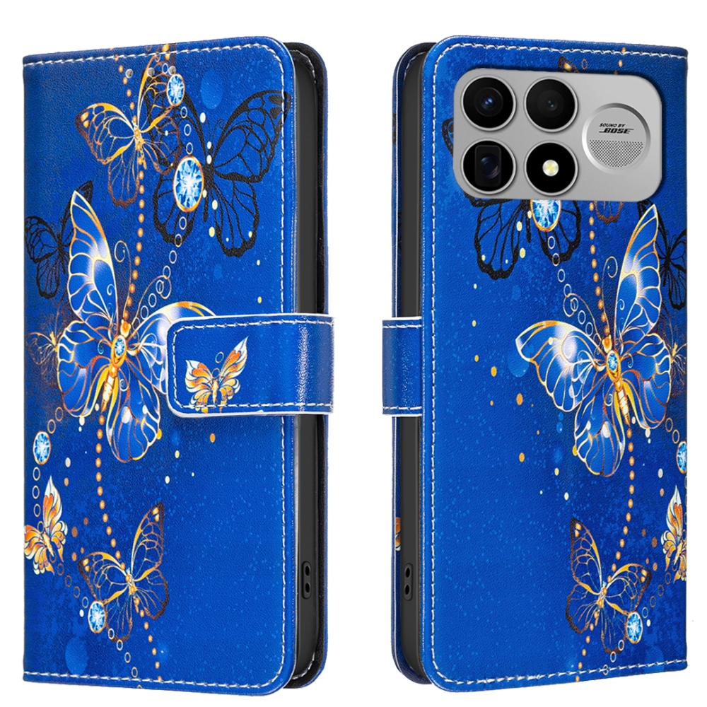 Print knížkové pouzdro na mobil Xiaomi Poco F9 Ultra/F8 Ultra 5G - modrozlatí motýli