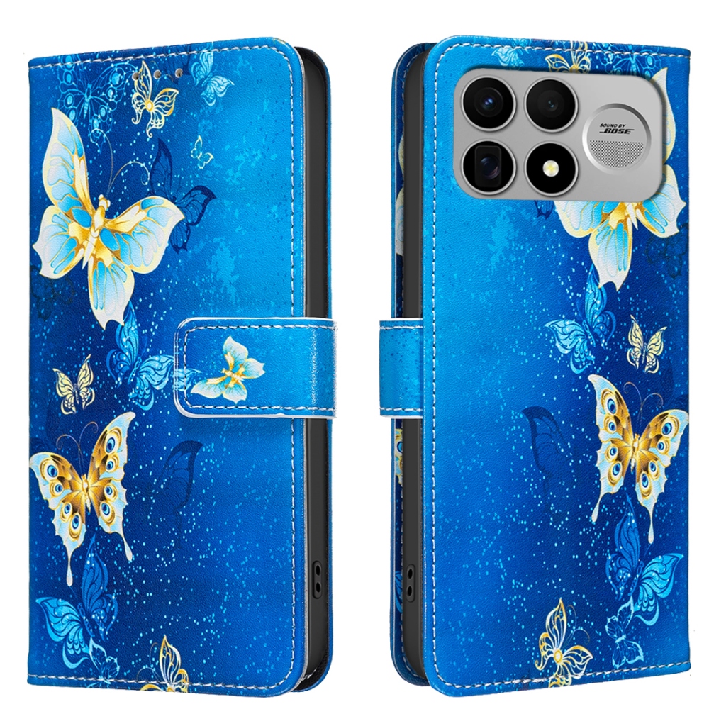 Print knížkové pouzdro na mobil Xiaomi Poco F9 Ultra/F8 Ultra 5G - světlemodří motýli