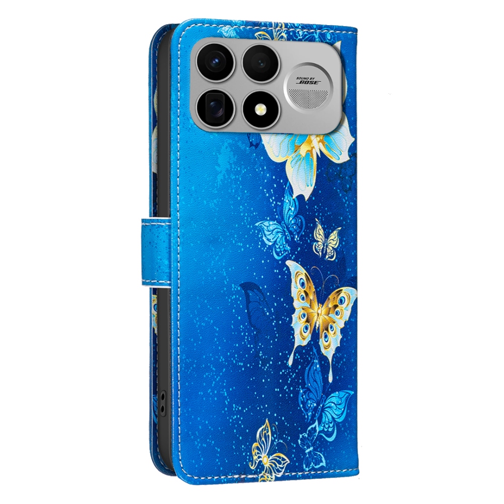 Print knížkové pouzdro na mobil Xiaomi Poco F9 Ultra/F8 Ultra 5G - světlemodří motýli