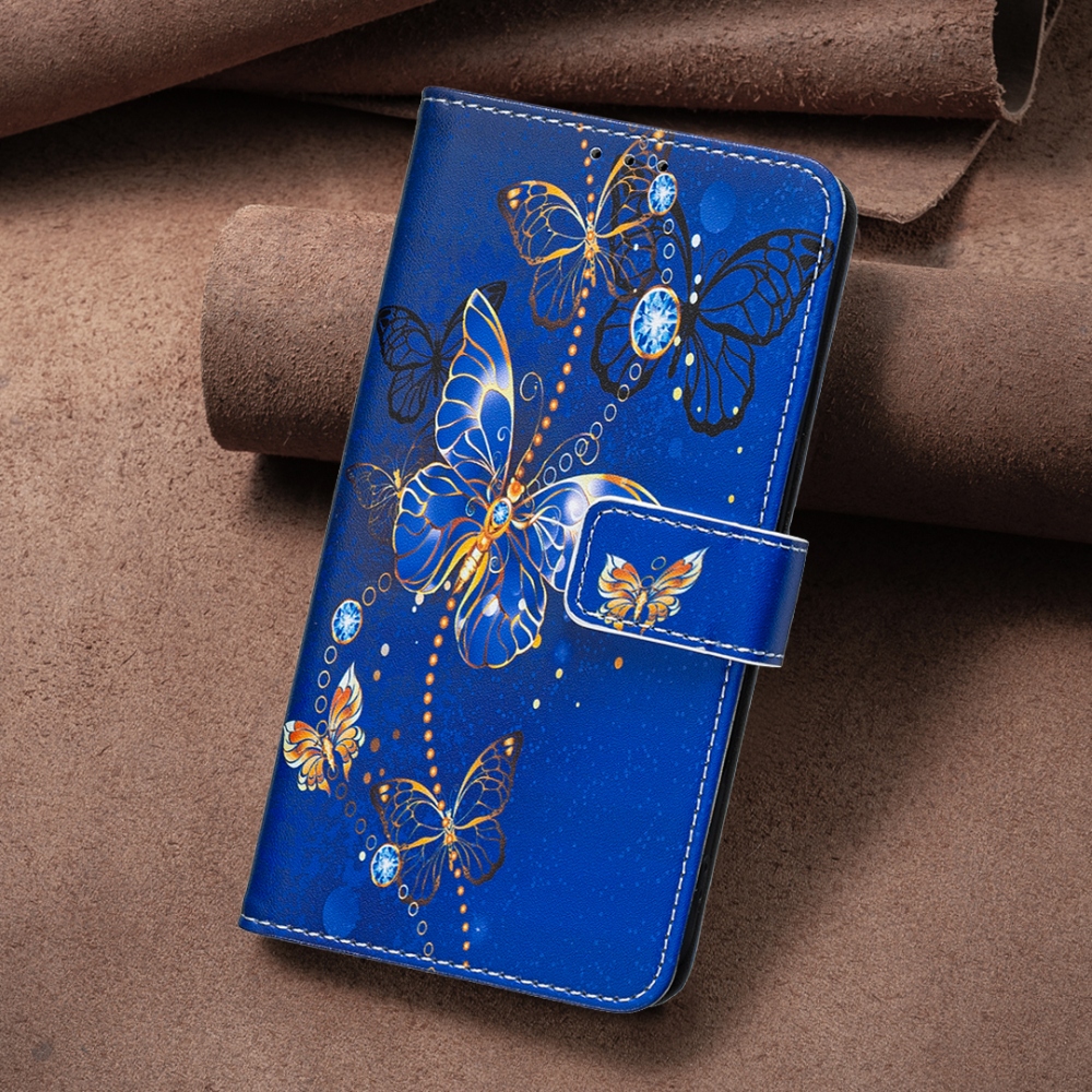Print knížkové pouzdro na mobil Xiaomi Redmi 17 4G/5G - modrozlatí motýli