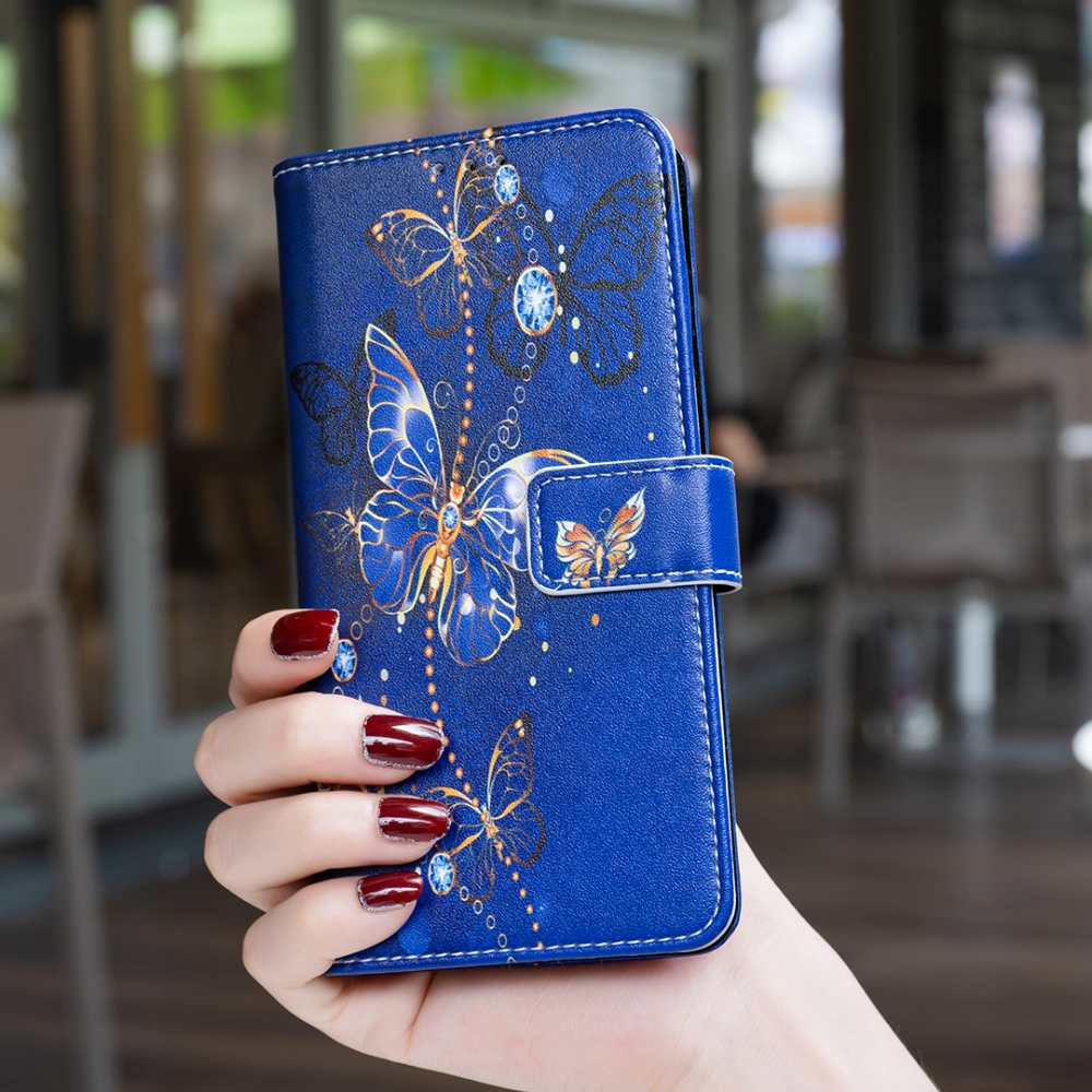Print knížkové pouzdro na mobil Xiaomi Redmi 17 4G/5G - modrozlatí motýli